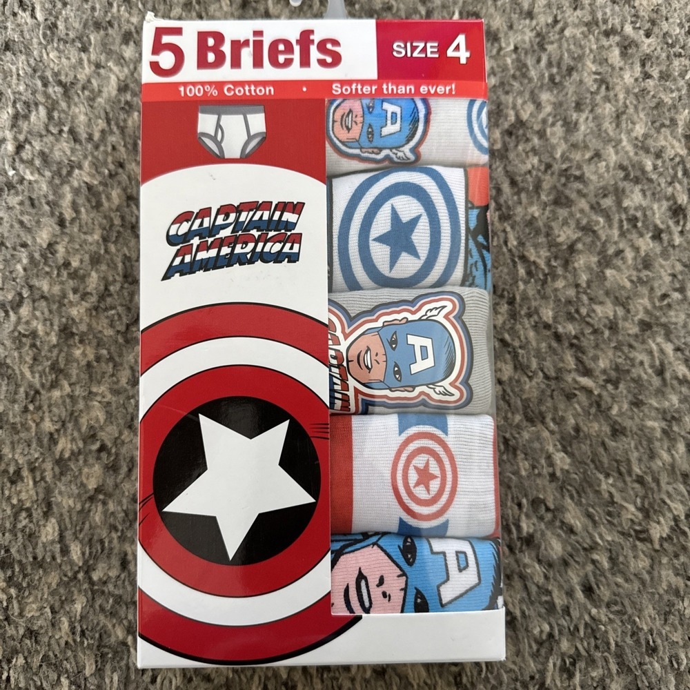 5-Pack CAPTAIN AMERICA Boys Size 4 Cotton Briefs Underwear • Assorted